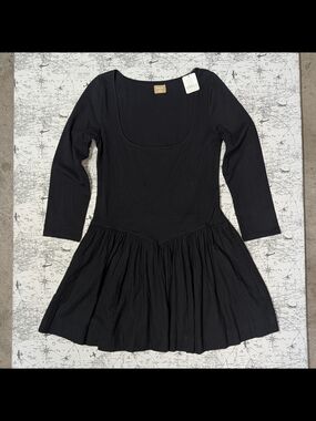 NWT Free People free-est Onda Drop Waist Scoop Neck Mini Dress Black Size L